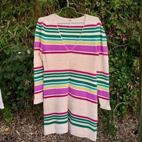 Free People Gidget Striped Longsleeve Sweater Dress Size L - Picture 5 of 5